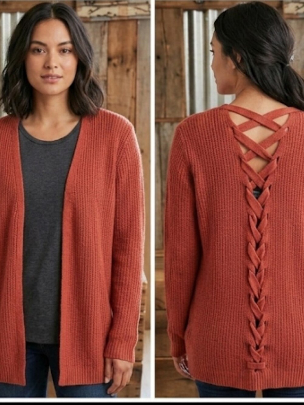 Brick red speckled cardigan L criss-cross back Belldini